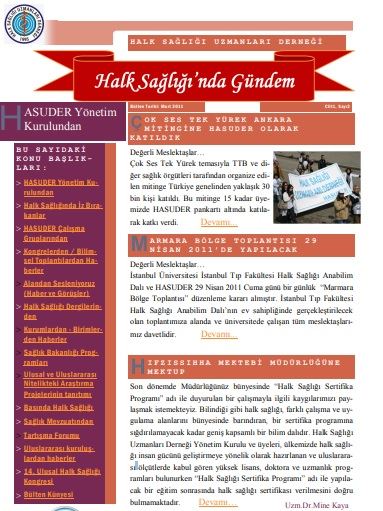 Halk Sağlığında Gündem 2011, Cilt 1, Sayı 2 Mart