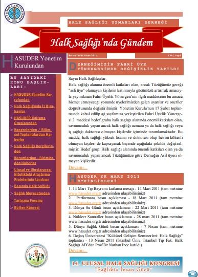 Halk Sağlığında Gündem 2011, Cilt 1, Sayı 3 Nisan