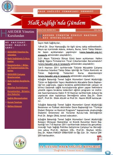 Halk Sağlığında Gündem 2011, Cilt 1, Sayı 5 Haziran