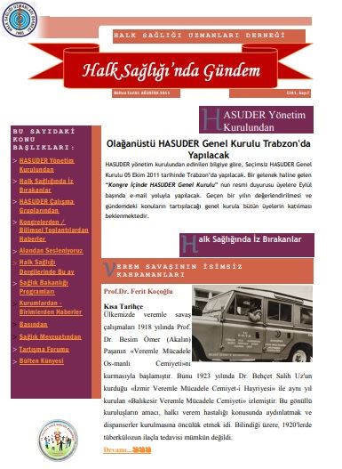 Halk Sağlığında Gündem 2011, Cilt 1, Sayı 7 Ağustos