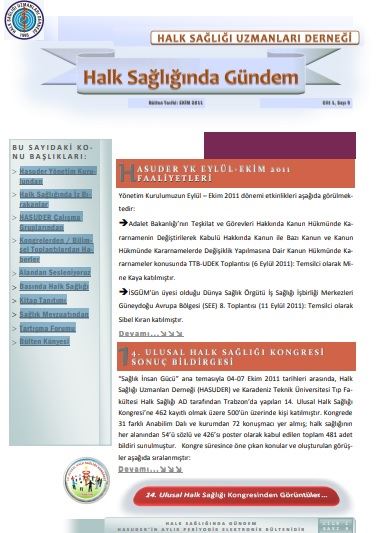 Halk Sağlığında Gündem 2011, Cilt 1, Sayı 9 Ekim