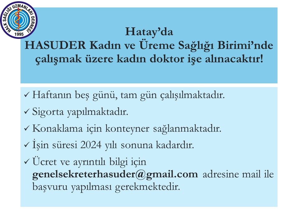 HASUDER Kadın ve Üreme Sağlığı Birimi İçin Doktor İlanı