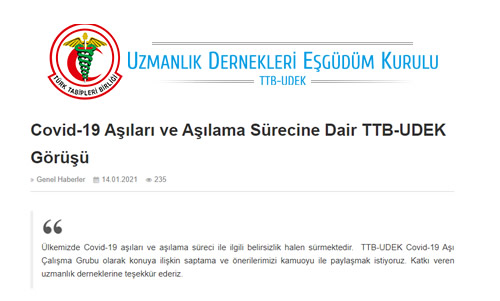 Covid-19 Aşıları ve Aşılama Sürecine Dair TTB-UDEK Görüşü
